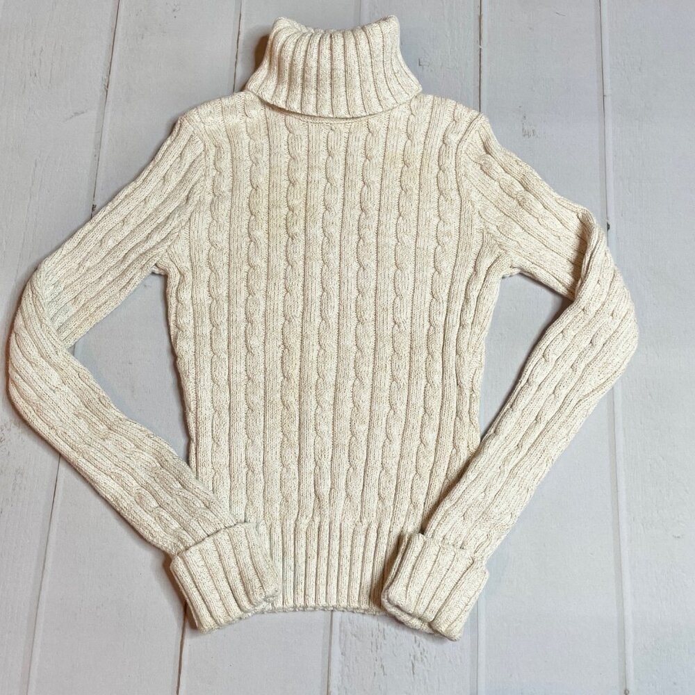 Cream Cable Knit Turtleneck Sweater
